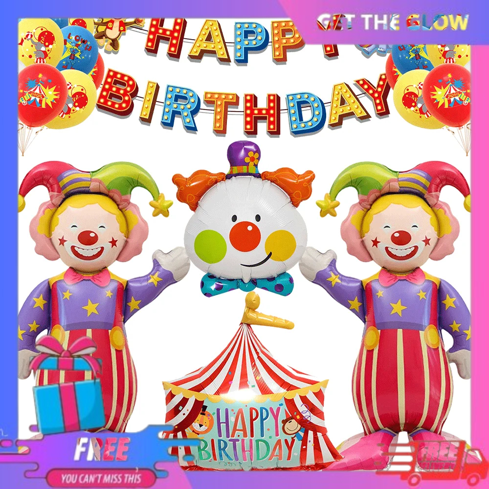Balon Foil Jumbo Mini Karakter Badut Lucu/ Balon Foil Badut Motif Sirkus Hiasan Acara Ulang Tahun An