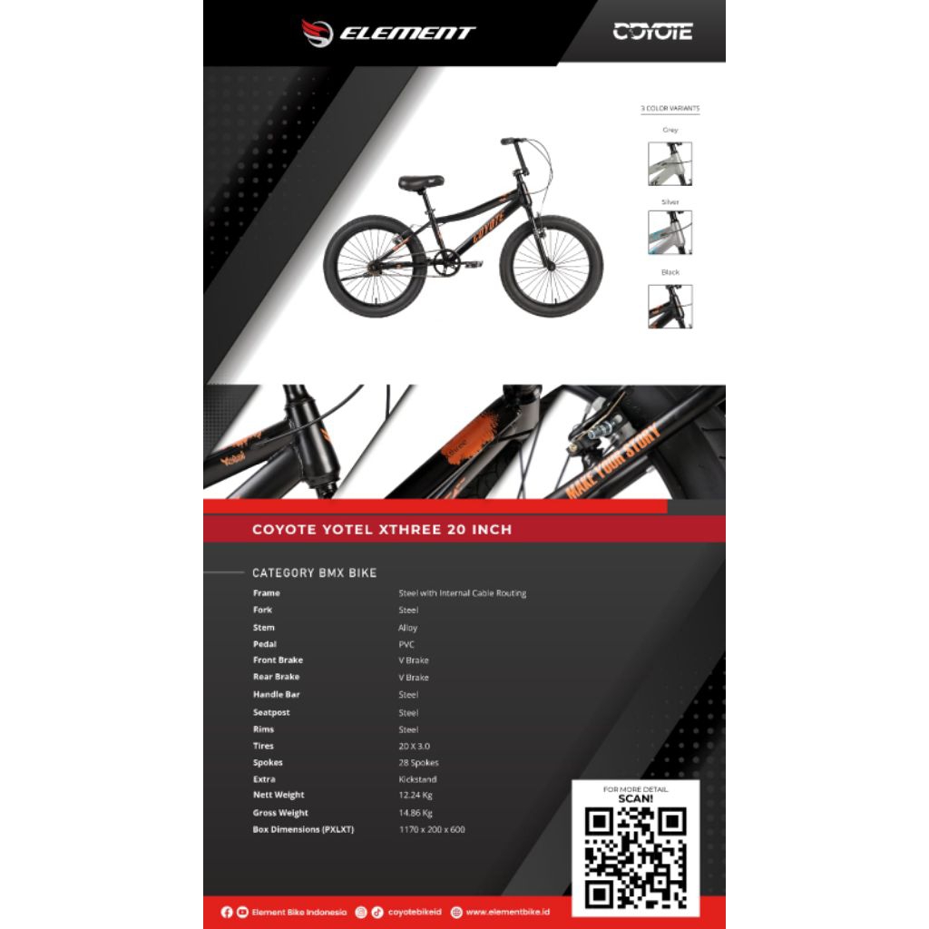 SEPEDA BMX 20 INCH ELEMENT COSTA FS20 FRAME ALLOY / FUNKY FS20 / COYOTE XTHREE FRAME BESI ASLI ORIGI