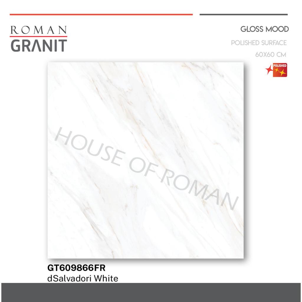 Granit / Keramik Lantai 60x60 Roman Salvadori White | Motif Polos Glossy KW1 1,44 m²/Dus