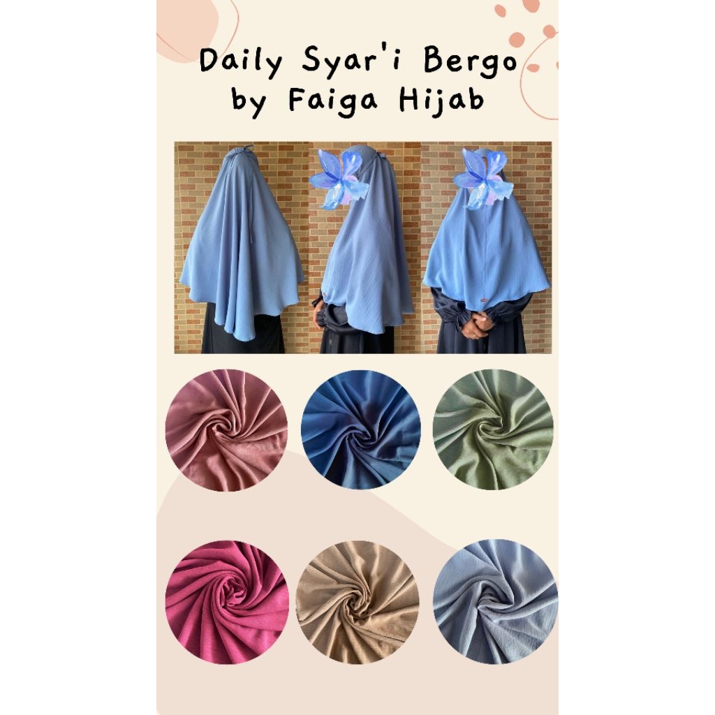 Bergo Instan Syar'i Jumbo Premium by Faiga Hijab. Kerudung Instan Syar'i. Bergo Instan Syar'i
