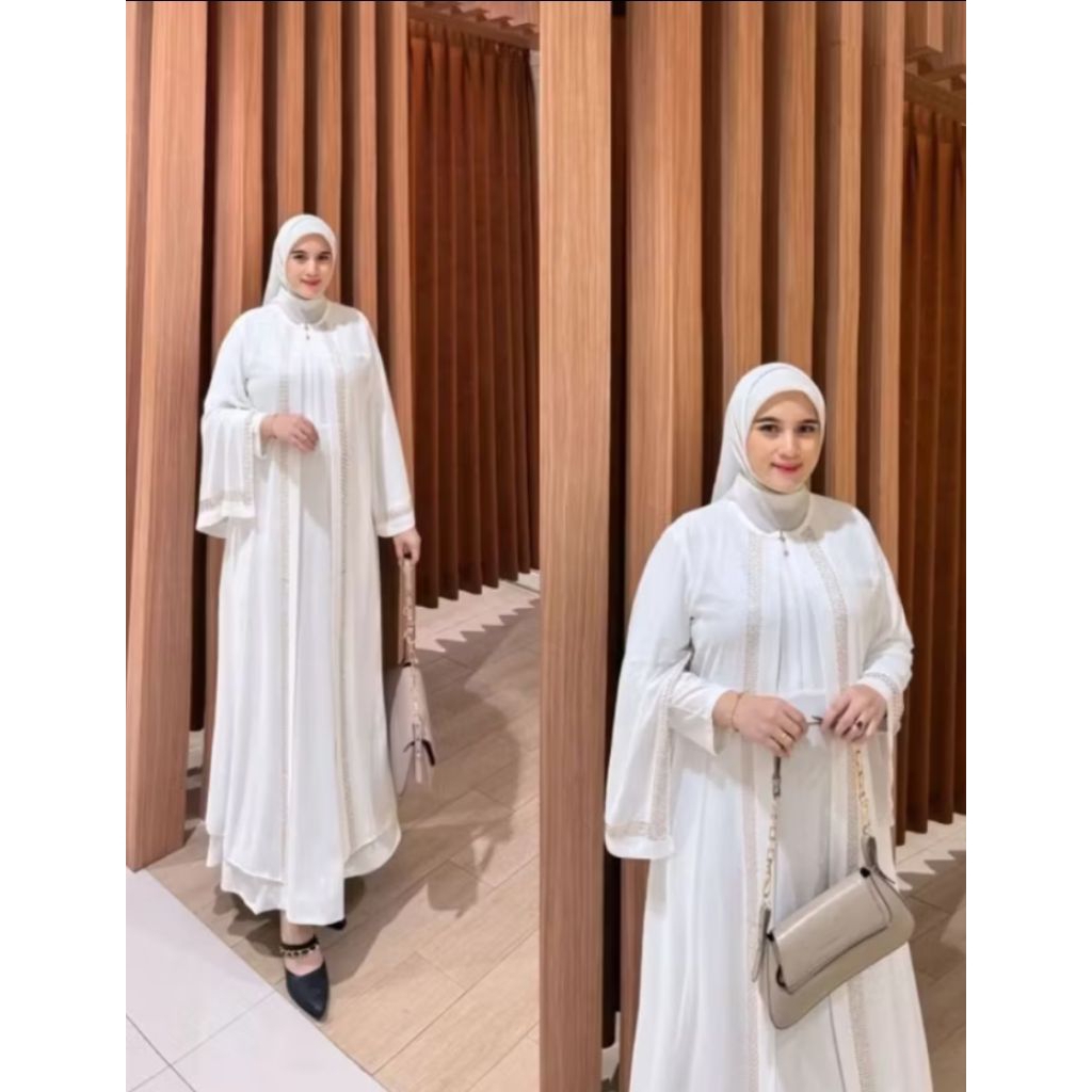 [Khamymshop] Gamis Putih Abaya Modern || Muslimah Trendy Kekinian || Gamis Putih Mewah Syar'i