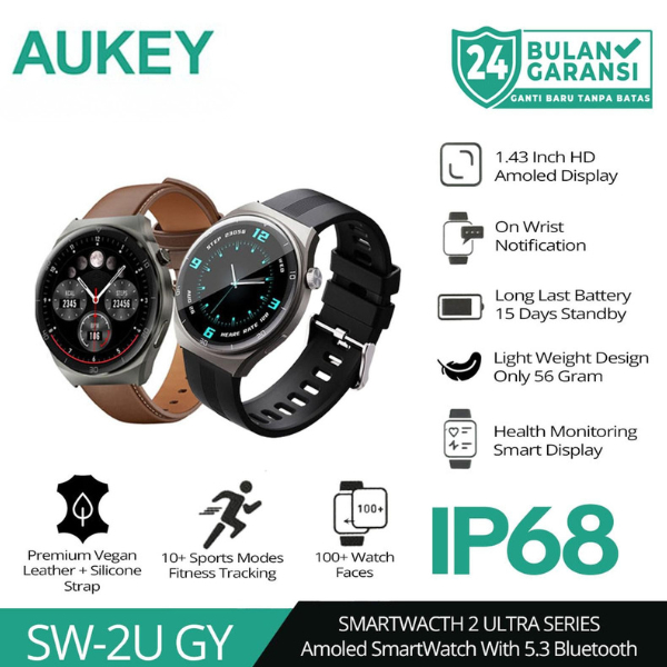 AUKEY SW-2U Ultra Smartwatch 1.43 Inch AMOLED HD Bluetooth Call IP68 Health Monitor
