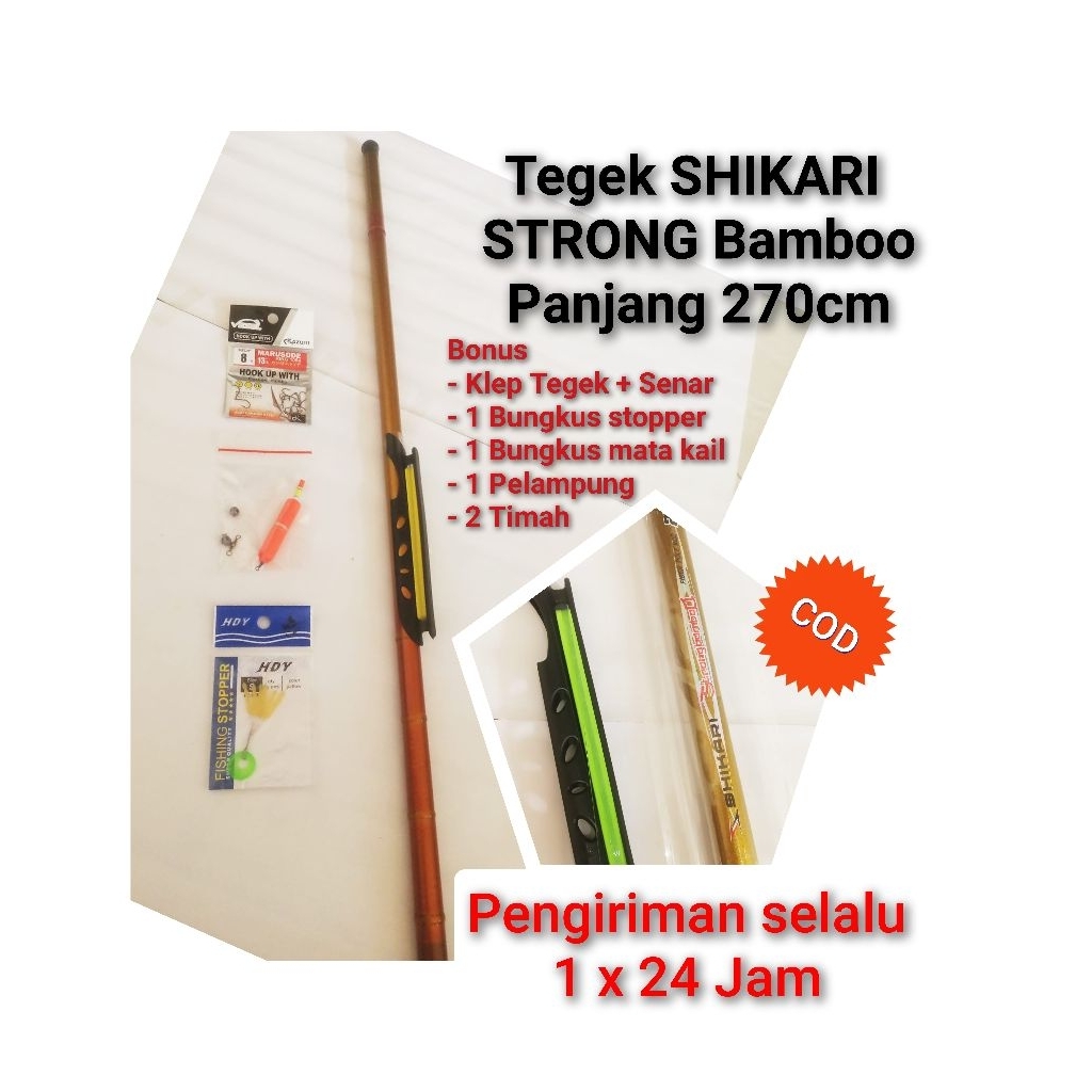 Set Pancing Tegek SHIKARI strong Bamboo + Senar Kekuatan Max.  5 kg (Zainal Makassar) Pancing Empang