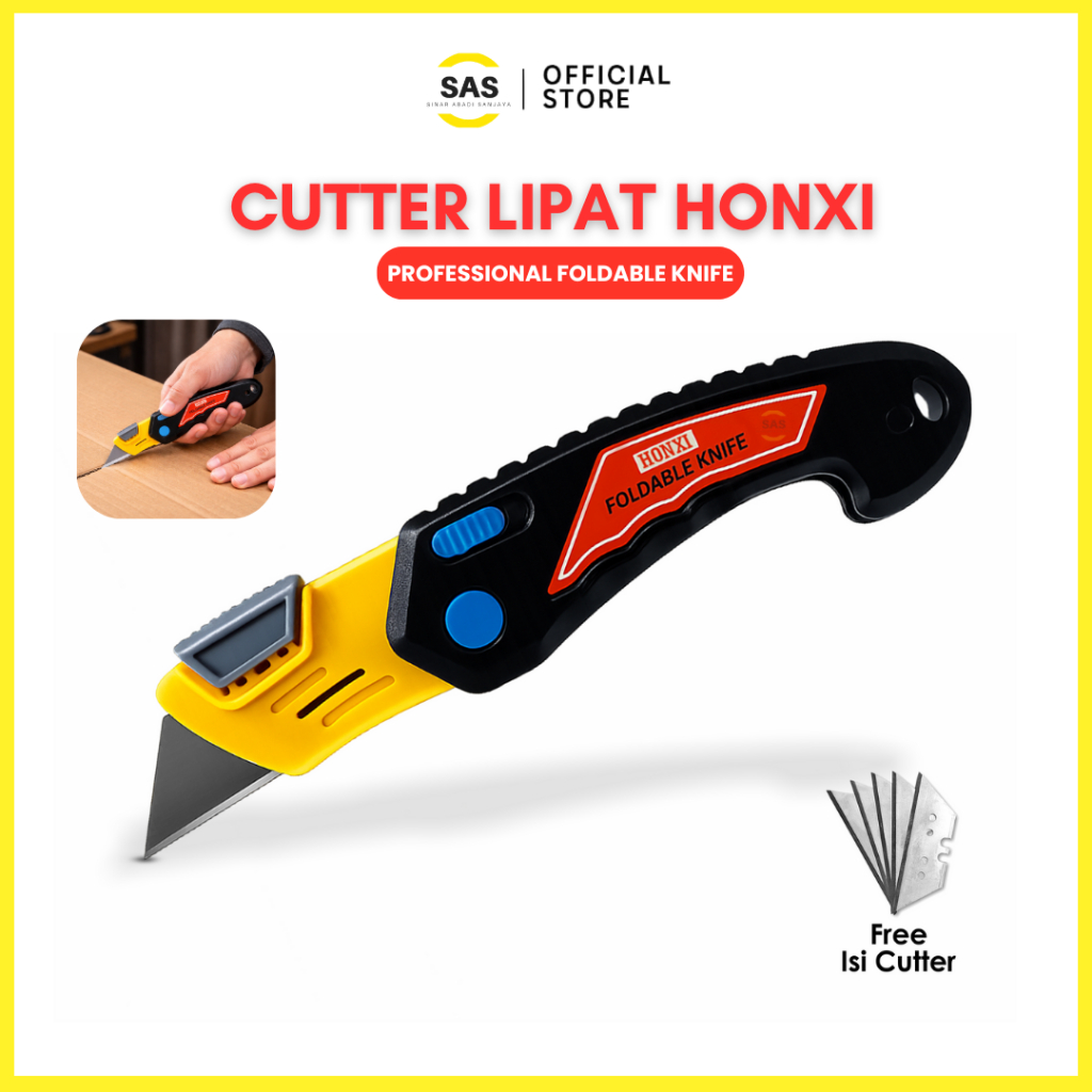 [SAS] Cutter Lipat Honxi Profesional kater Packing Gudang, Pisau Baja Tajam, Praktis dan Aman