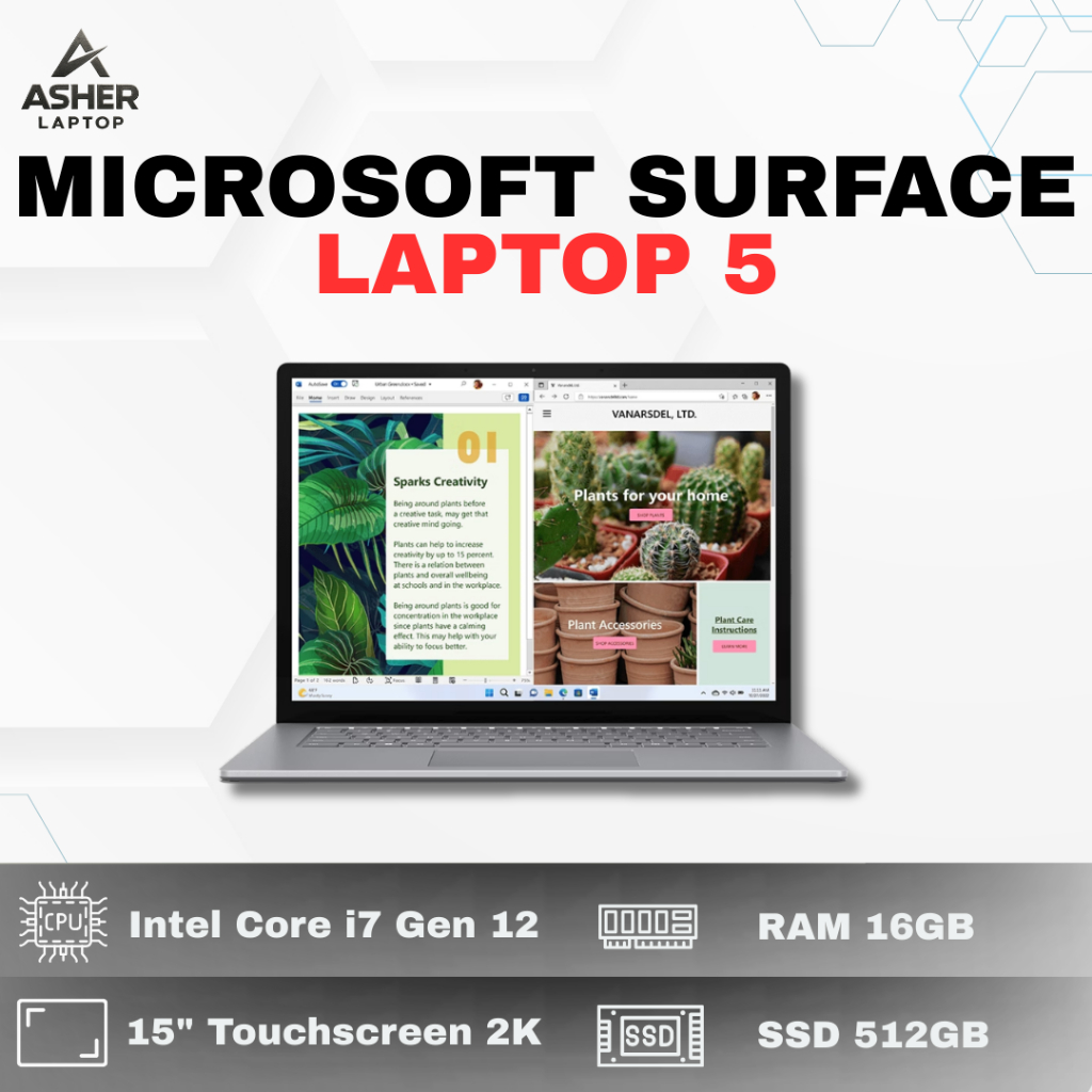 Laptop Micosoft Surface 5 Intel Core i7 Gen 12 RAM 16GB SSD 512GB 15" Inch SECOND GRADE A