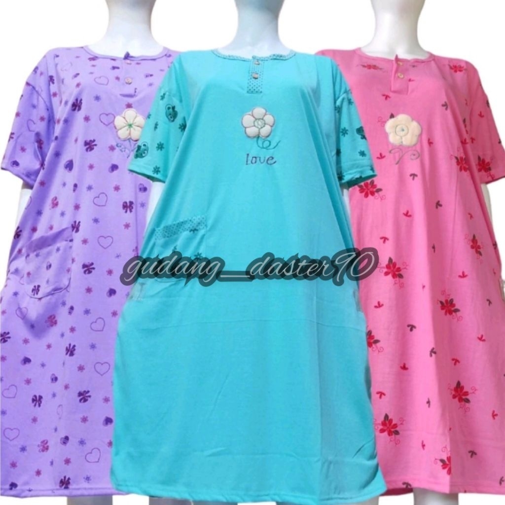 3 Pcs Daster Alessa Jumbo Ld 130 Daster Tidur Jumbo Kaos Premium (PAKET HEMAT)