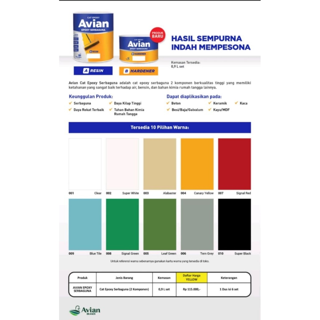 Upox Avian Cat Epoxy Lantai 2 Komponen,Avian Epoxy Lantai 2 Komponen,Avian Cat Epoxy Serba Guna 2