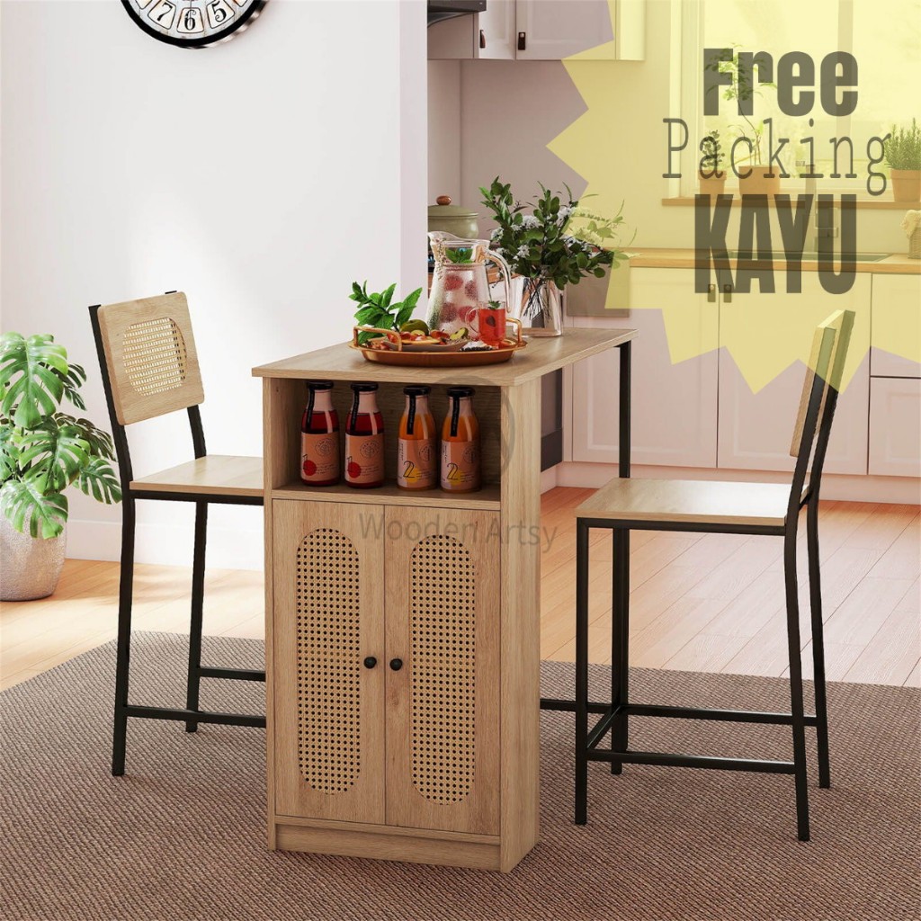 MD03 Mini Bar Meja Bar Rotan Meja Bar Minimalis Meja Makan Modern Meja Multifungsi Kichen Set Murah