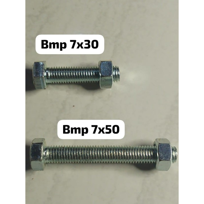 baut mur m7 panjang 30mm atau 3cm dan 50mm atau 5cm kunci 11 putih galvanis