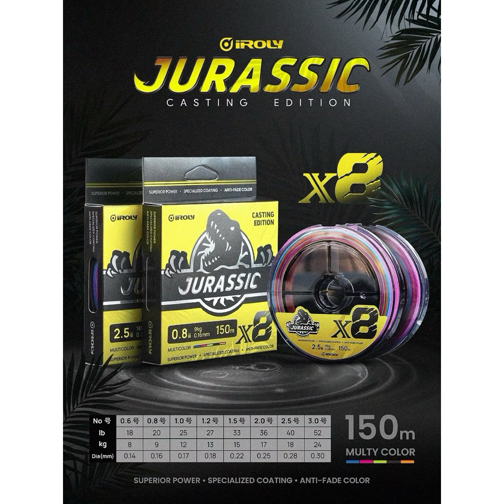 Senar Pe IROLY Jurassic X8 (PE 0.6-3.0) - 150M Multi Color