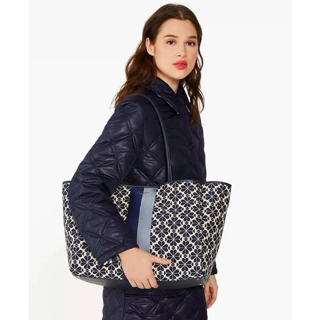 Tas Kate Spade Flower Jacquard Large Everything Tote Navy Multi AUTHENTIC