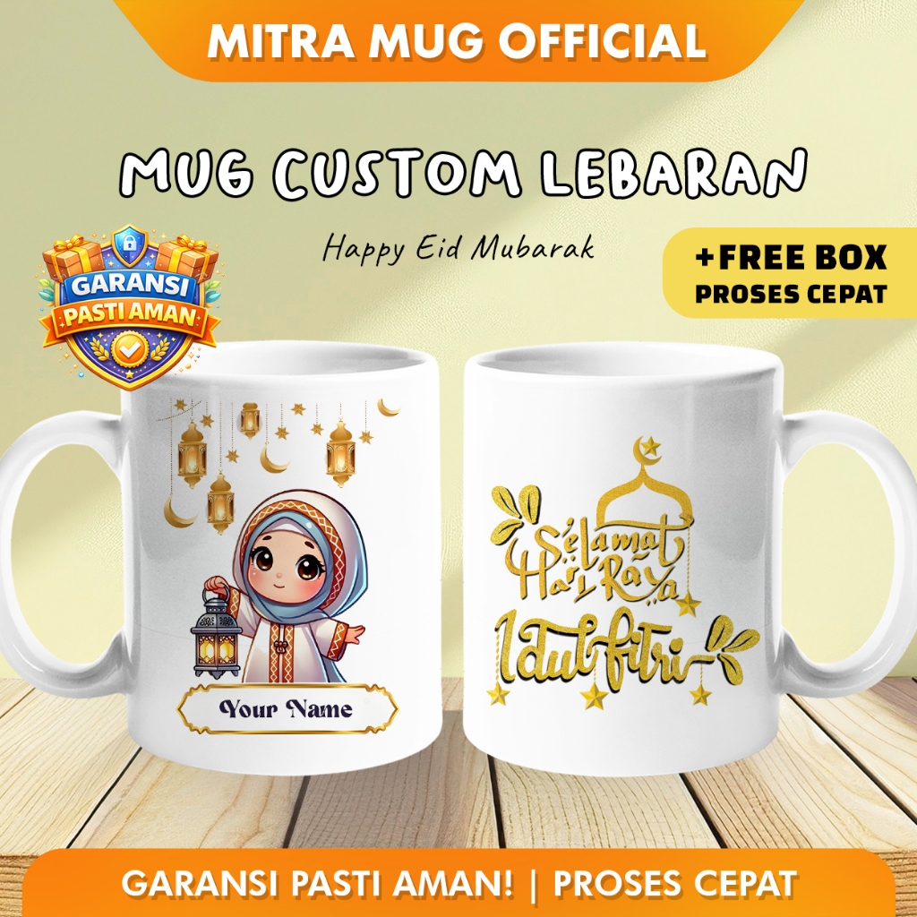 Mug Custom Nama Hadiah Lebaran Ramadan Islamic - Happy Eid Mubarak