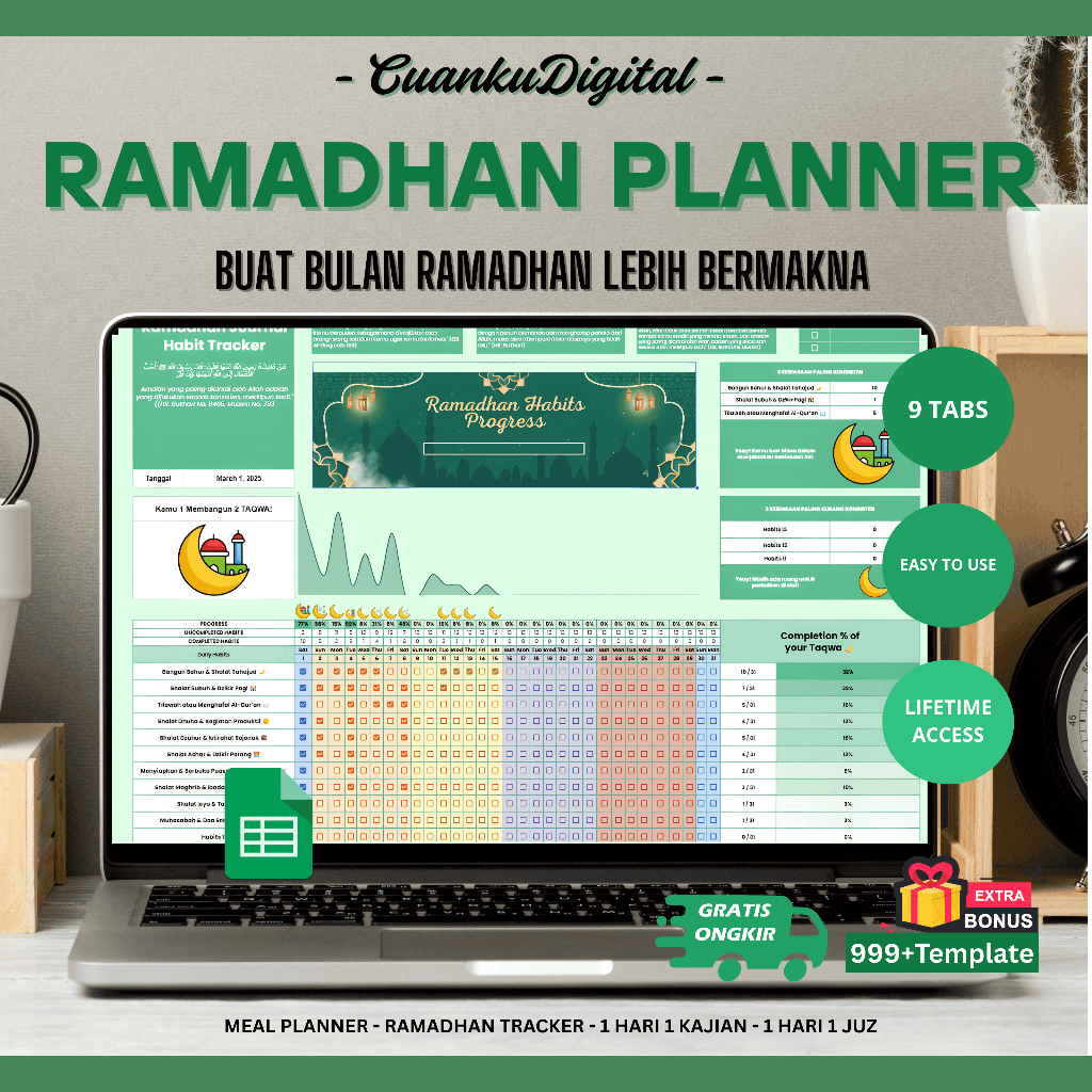 Template Planner Premium Ramadhan Habit Tracker Planner Ibadah Harian & Qur’an Checklist