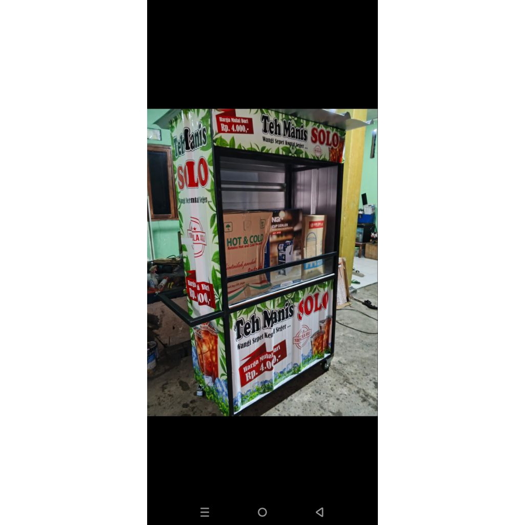 Gerobak teh solo roda kecil canopy belakang