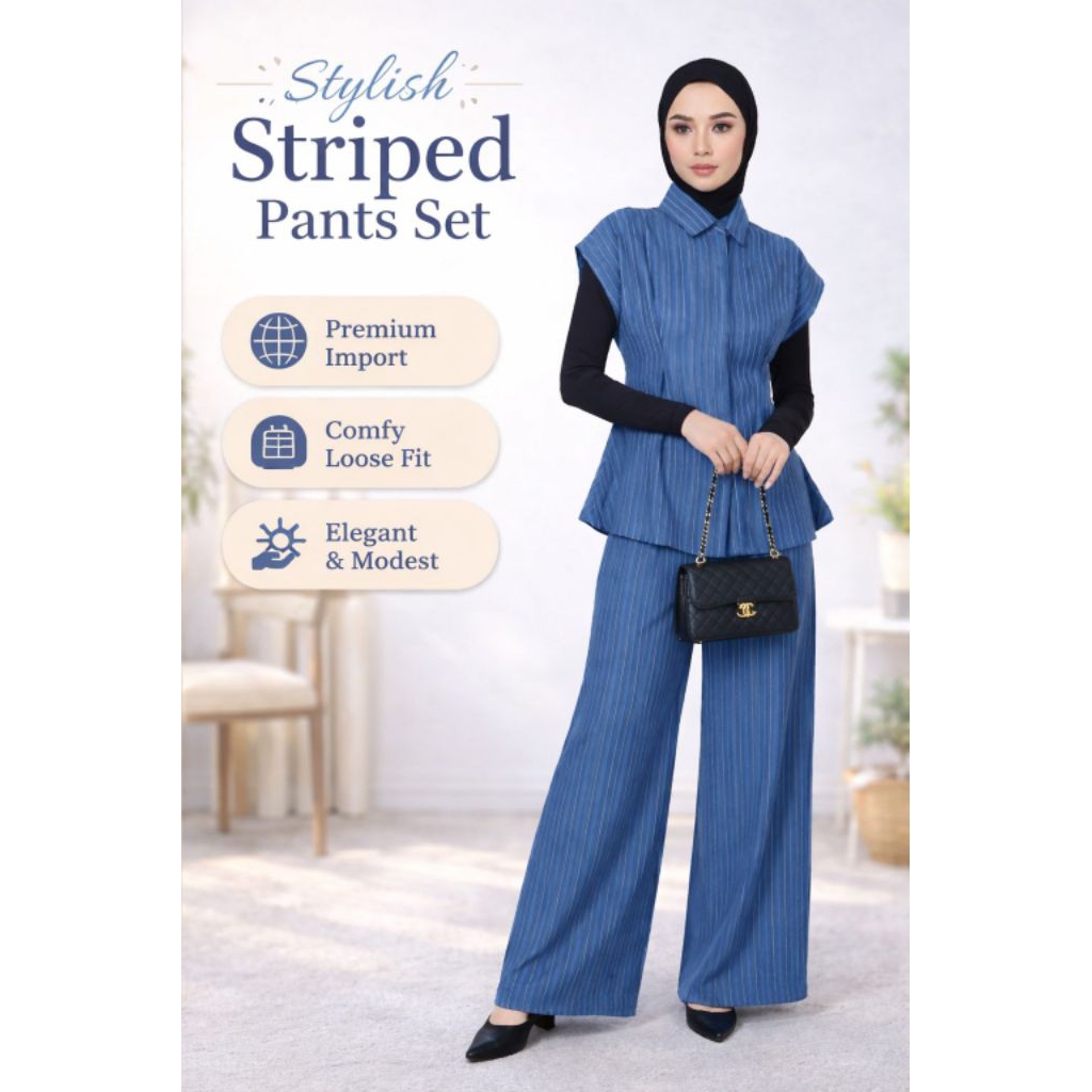 vest set celana | vest wanita wollstrip
