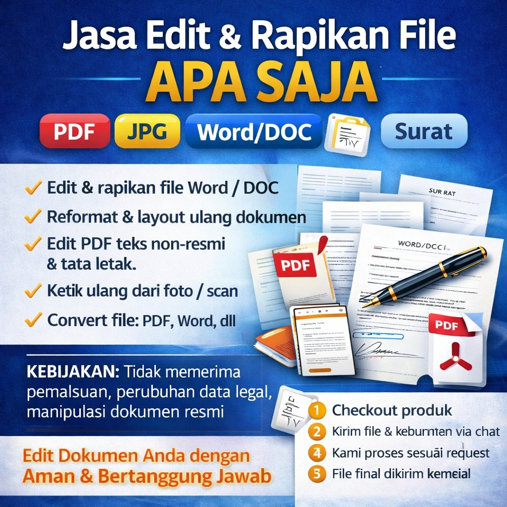 Jasa Edit & Reformat File Apa Saja | PDF, JPG, SS, Word/DOC, Surat | Rapi & Profesional