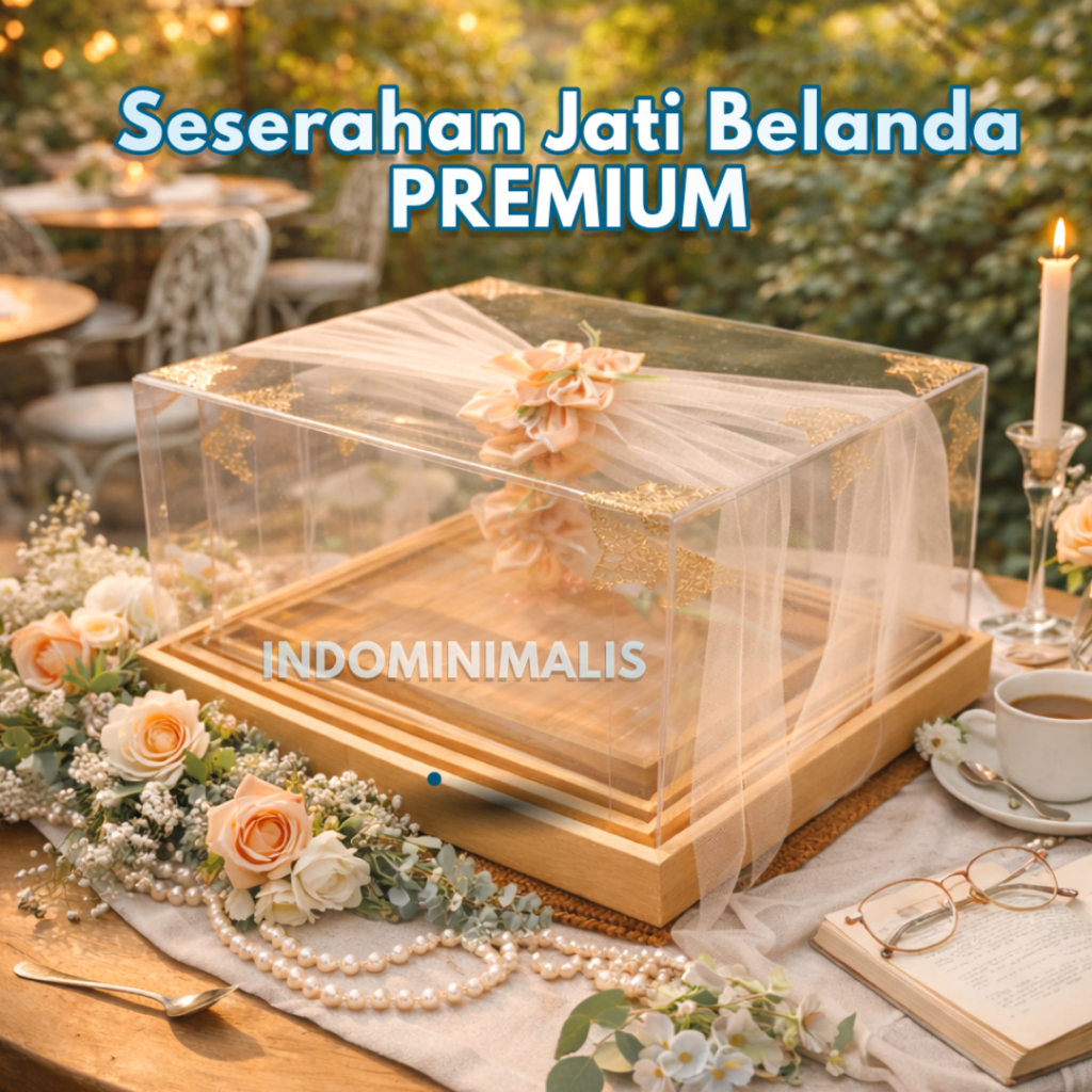 KOTAK HANTARAN SESERAHAN KAYU ISI 4 BOX TUTUP MIKA HIAS WEDDING PERNIKAHAN JATI BELANDA
