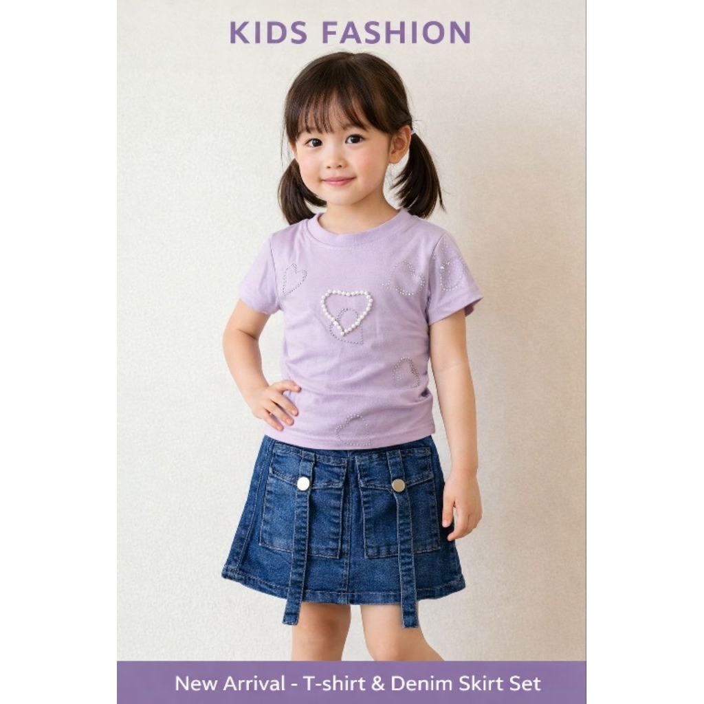 YK-89 Set Rok Jeans Anak Perempuan Size 1-4 Tahun Import Premium