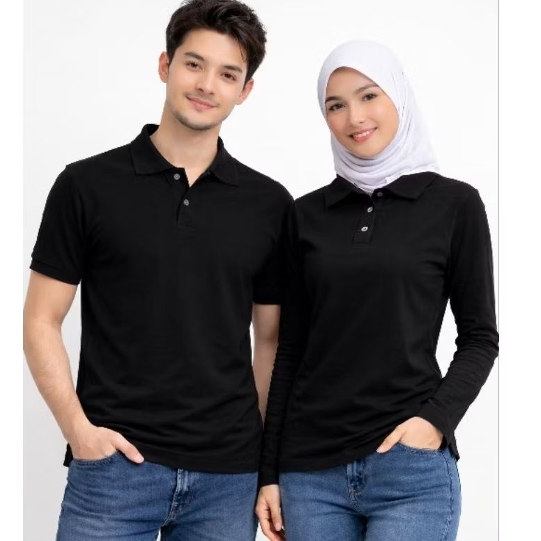 KAOS POLO HITAM PASANGAN PRIA WANITA - KAOS KERAH POLOS POLO SHIRT