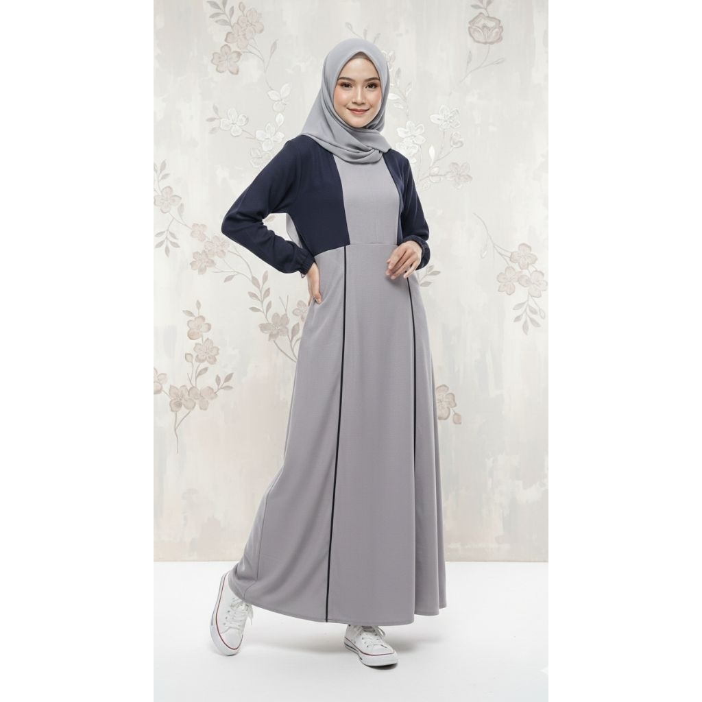 gamis kombinasi bahan moscrepe premium