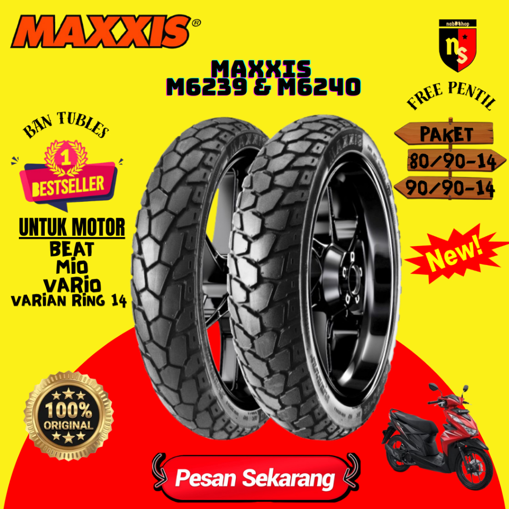Paket Ban Maxxis 80/90 -14 dan 90/90 -14 M6239 M6240 Tahu semi trail TL