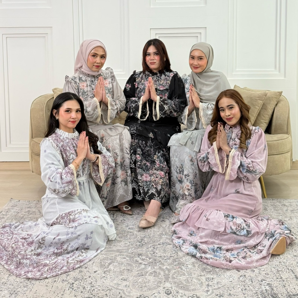 Ramadhan Zeta Baju Muslim Ceruty Printing Wanita Gamis Maxi Dress Syari  Mewah Remaja Kondangan Leba