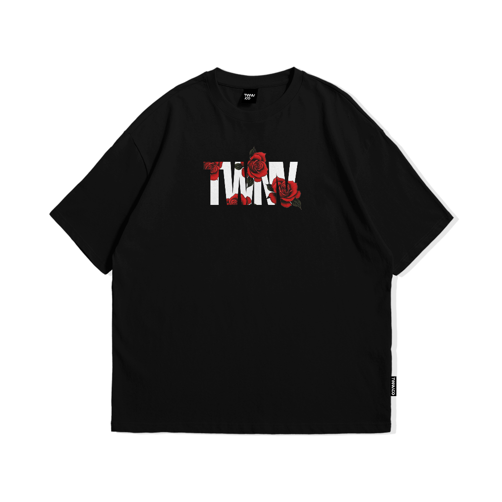 TWINETHRIVE T-Shirt Oversized Black Flower x TWNV || Kaos Oversize Pria & Wanita Oversized