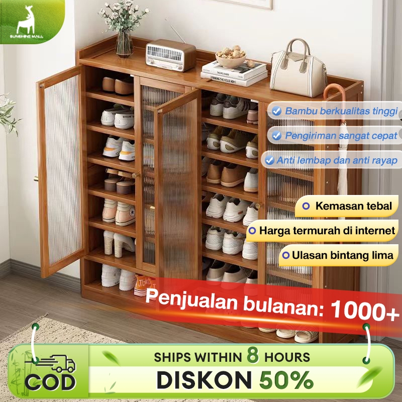 Lemari Sepatu Aesthetic Rak Sepatu Kayu Kotak Rak Sepatu Susun Tertutup Lemari Sepatu Estetik Teras