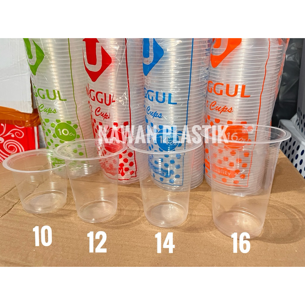 [10Slop | 500pcs] GELAS PLASTIK UNGGUL 10 12 14 16 oz UNGGUL | 16 OZ MURAH