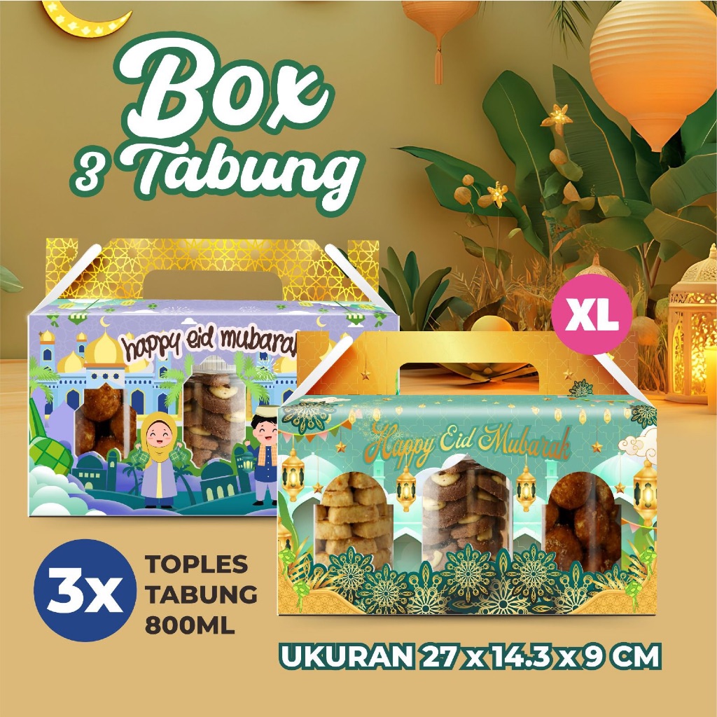 Gable Box Hampers XL (Isi 3 Toples Tabung 800 ML) | Box Hampers Lebaran | Box Hampers Idul Fitri