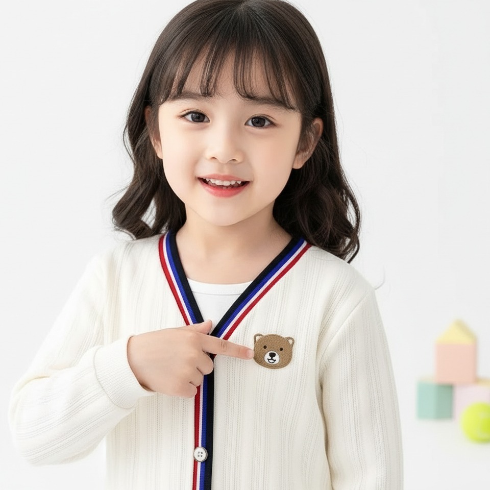 Cardigan Motif Rajut Garis Elegant Dan Stylist Anak Laki-Laki Perempuan Warna Putih Tulang Tebal & N