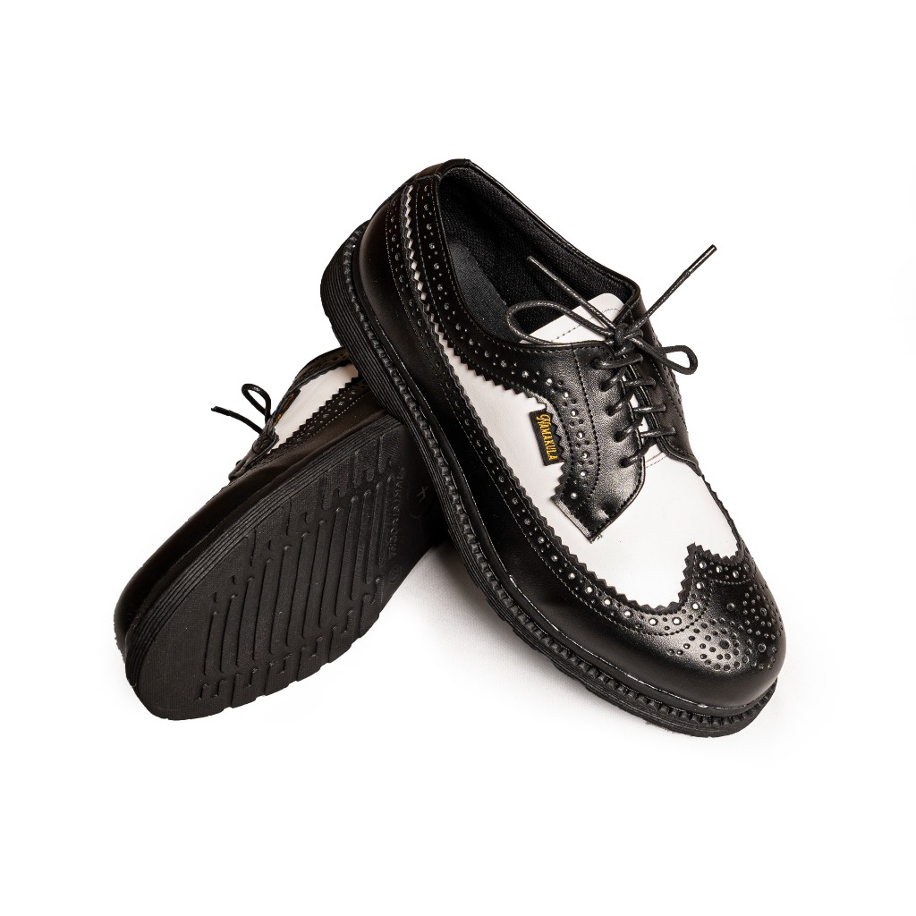 HASRA - Sepatu Kulit Boots Wingtip Hitam Putih Namakula