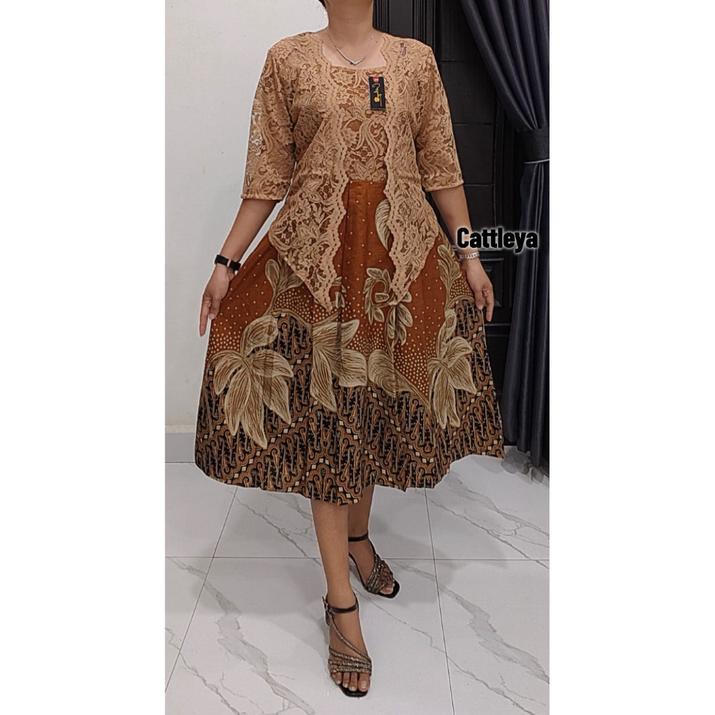 Dres batik premium kombinasi brokat resleting belakang