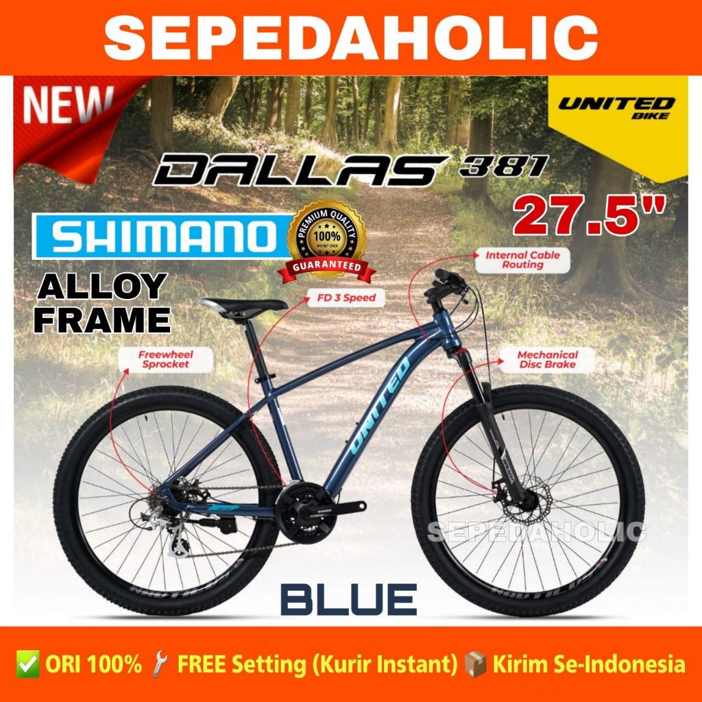 Sepeda Gunung MTB UNITED DALLAS 381 Alloy 27.5 Inch Rem Cakram Dewasa Garansi