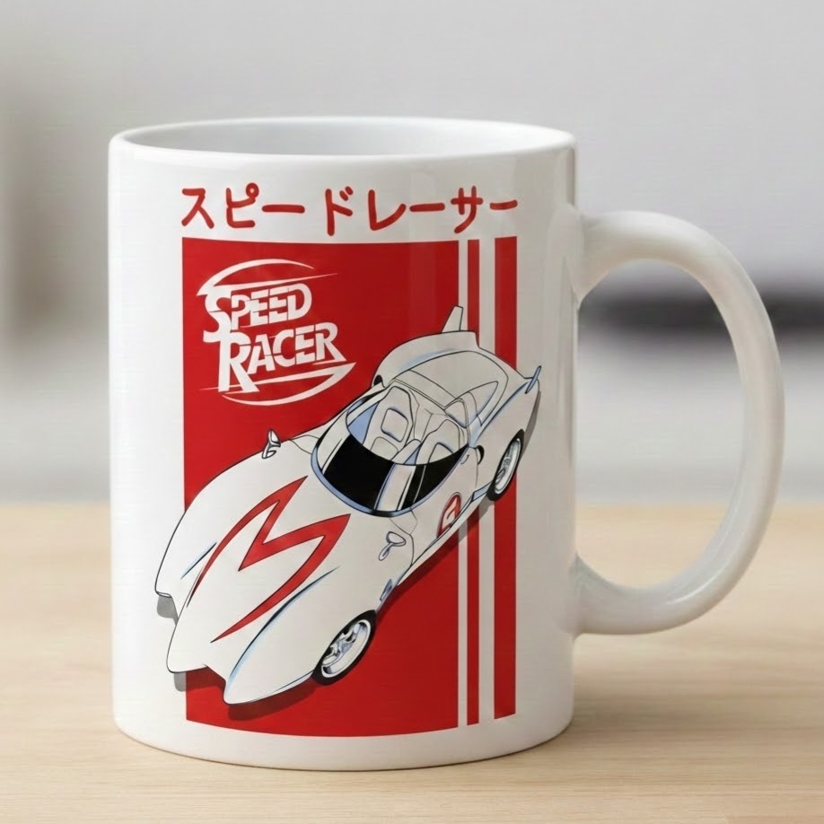 Gemini berkata Tentu, ini adalah usulan judul dan narasi produk yang menarik untuk mug Speed Racer p