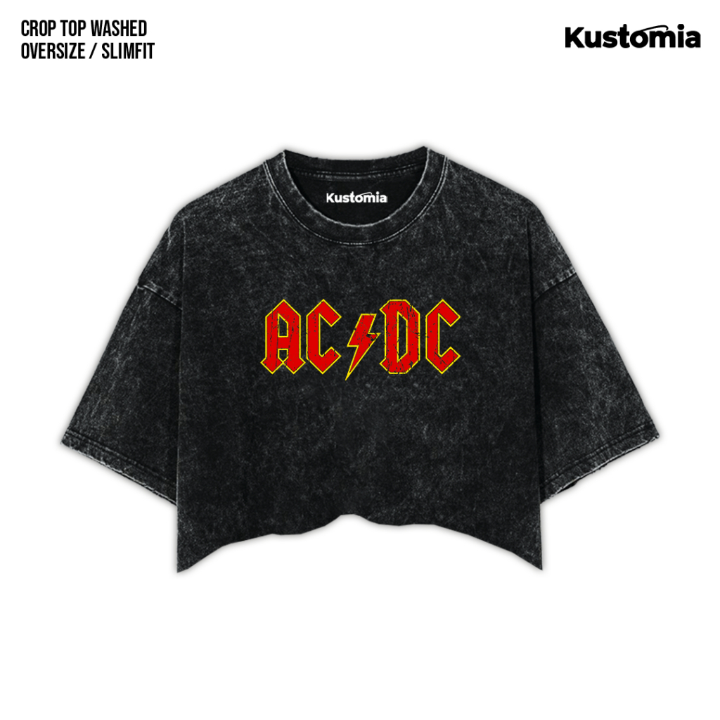 KUSTOMIA Crop Top ACDC Washed Crop Tee Black White | ACDC-3
