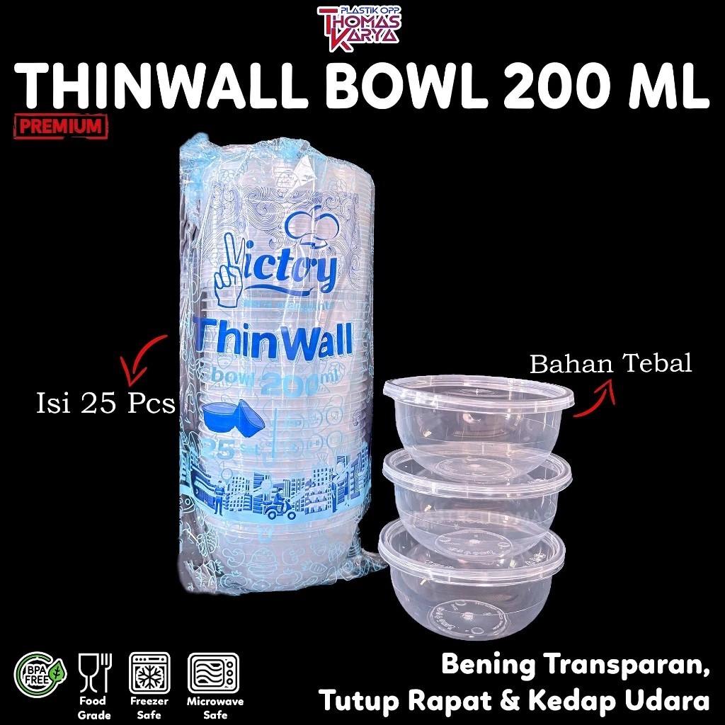 Thinwall 200 ml Roundbowl Food Container isi 50 pcs Plastik Tebal & Kokoh