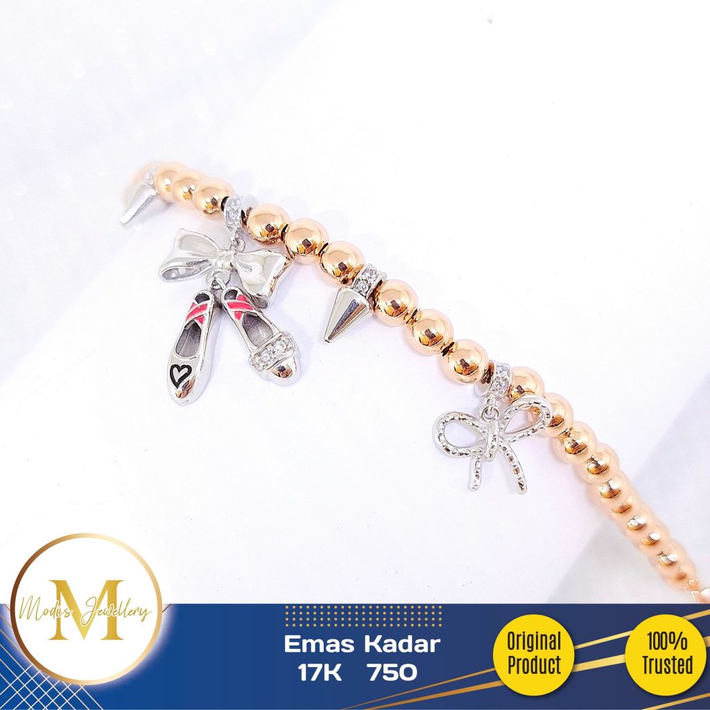 MODIS JEWELLERY - Gelang Pandora Bubble Gums Rumbai Kombinasi Rosegold - Emas 17k 750