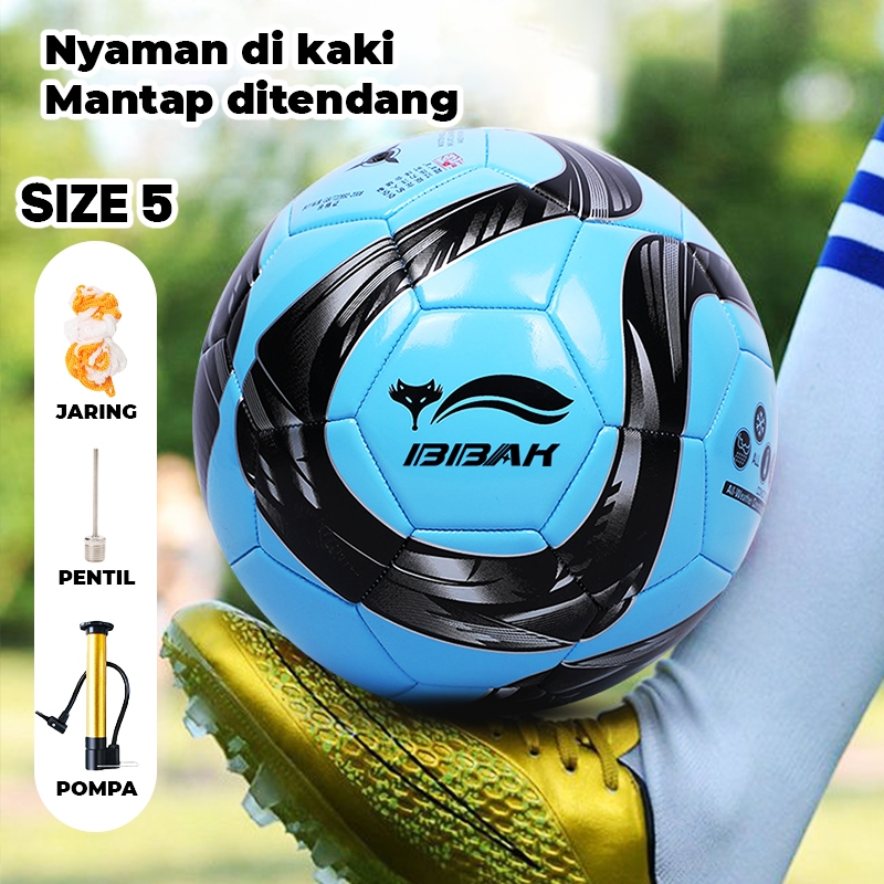 Bola Sepak Premium Size 5 Cocok untuk Latihan & Turnamen SET POMPA PENTIL JARING
