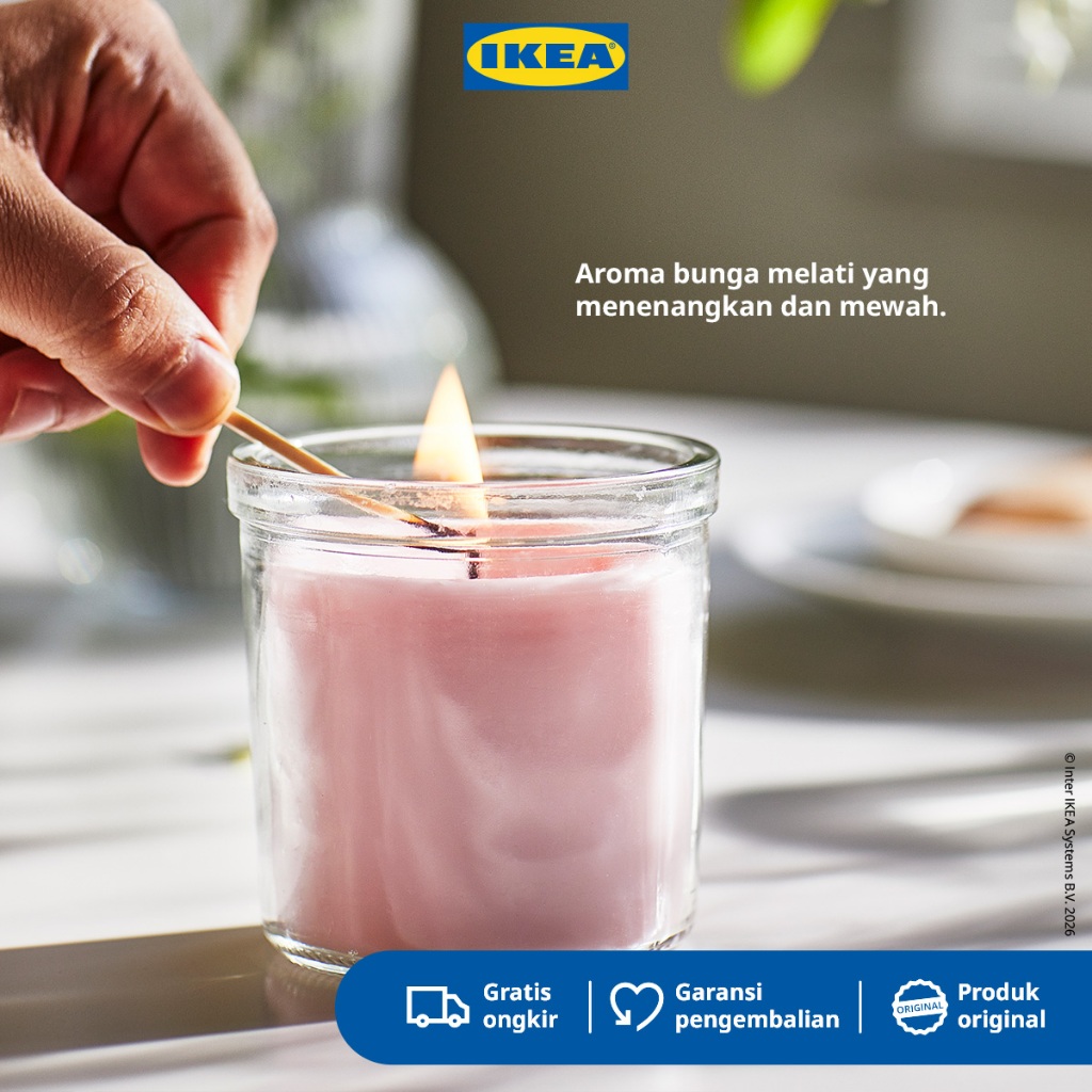 IKEA LUGNARE Lilin Aromaterapi Melati Merah Muda Tahan 40 Jam