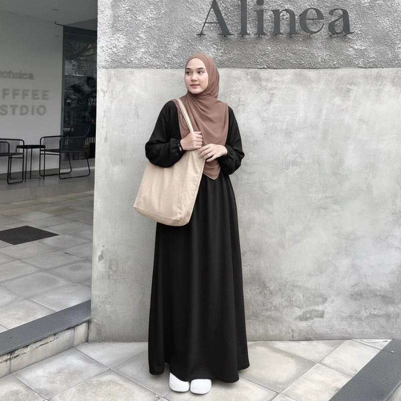 TokoBajuSopan Dress Gamis Remaja Dewasa KAREEN DRESS Set Gamis Syari Wanita Polos Halus Warna Kalem