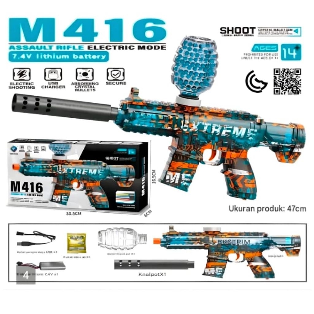 1260 Mainan Pistol Jelly M416 Electric / Mainan Pistol tembak tembakan Jelly Gel / Mainan Anak / Mai