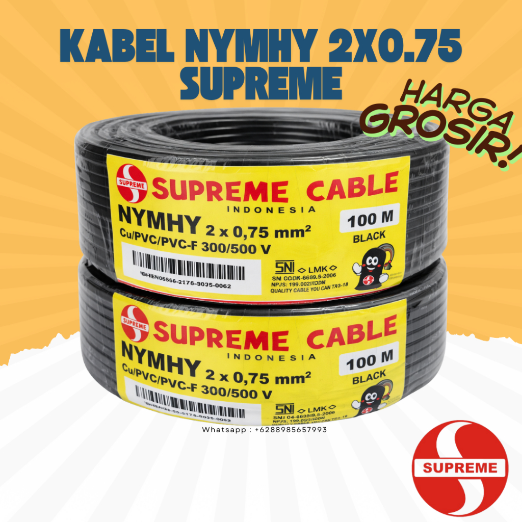 ORIGINAL Kabel Supreme NYMHY 2x0.75 mm² Per Meter – Kabel Listrik Serabut
