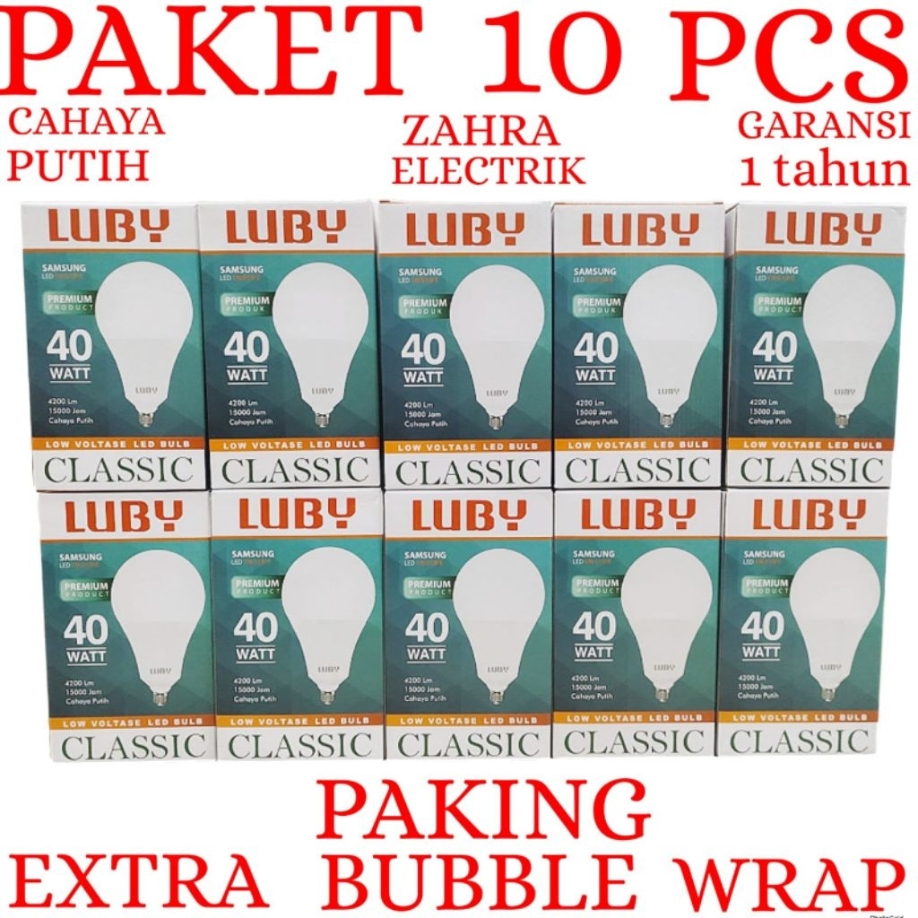 BOHLAM LED LUBY / LAMPU LED LUBY CLASSIC PUTIH PAKET 10 PCS 40W