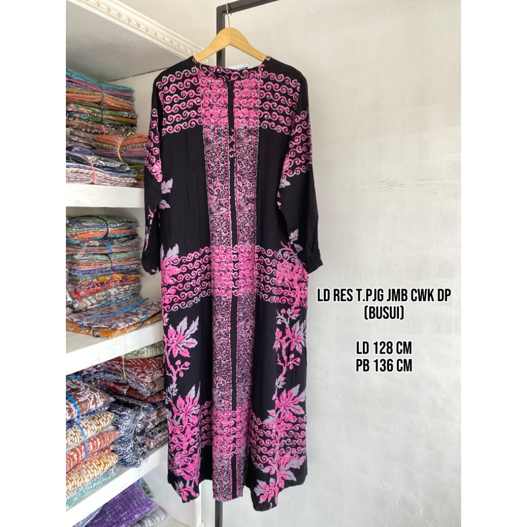 LUZA ~ Long Dress Resleting CWK by Batik Luza | Daster Jumbo| Daster Tangan Panjang