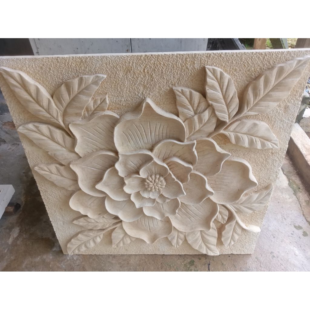 relief bunga batu ukir 90x90