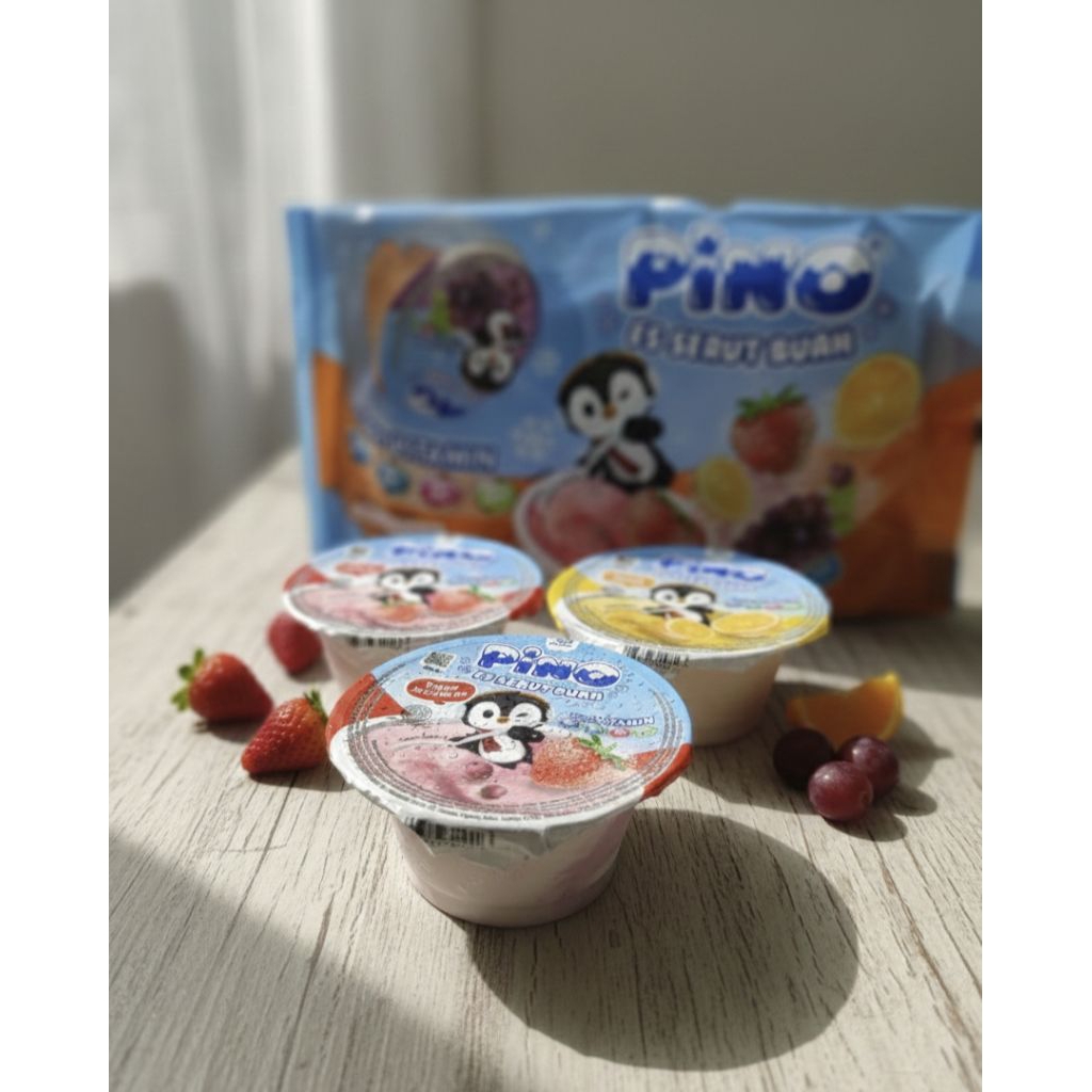 Pino Es Serut Buah Cup 4 Cup - Rasa Stroberi, Anggur, Jeruk