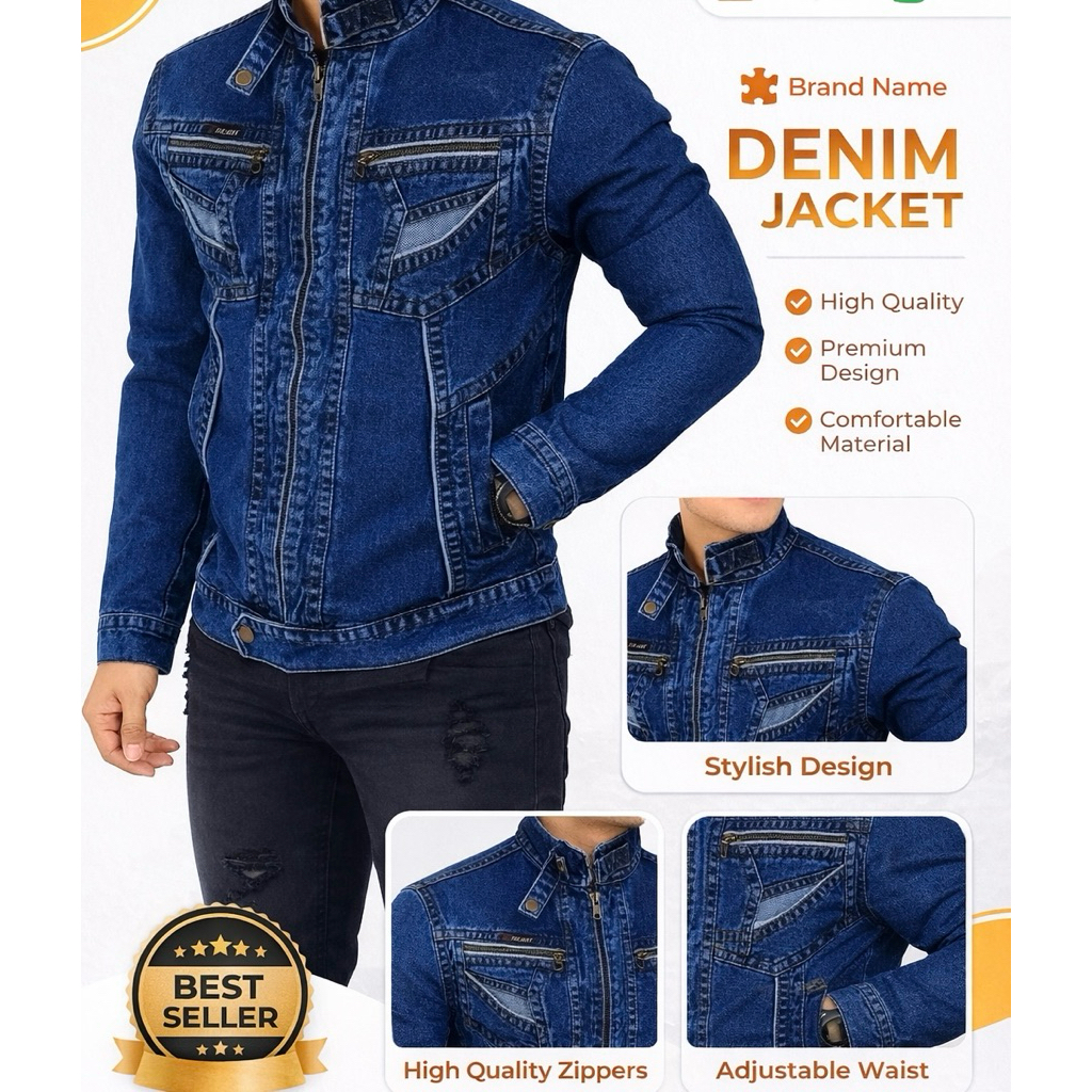 Jaket Jeans Sleting zipper-Jaket Denim Kancing-Jaket Sandwash Unisex Pria-wanita jaket & mantel jack