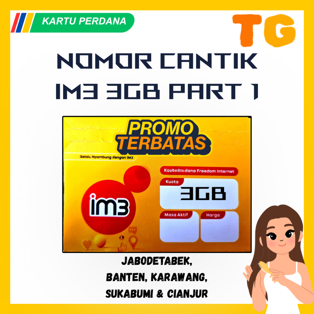 Kartu Perdana Nomor Cantik Indosat IM3 Kuota 3GB Jabodetabek, Banten, Karawang, Sukabumi & Cianjur S