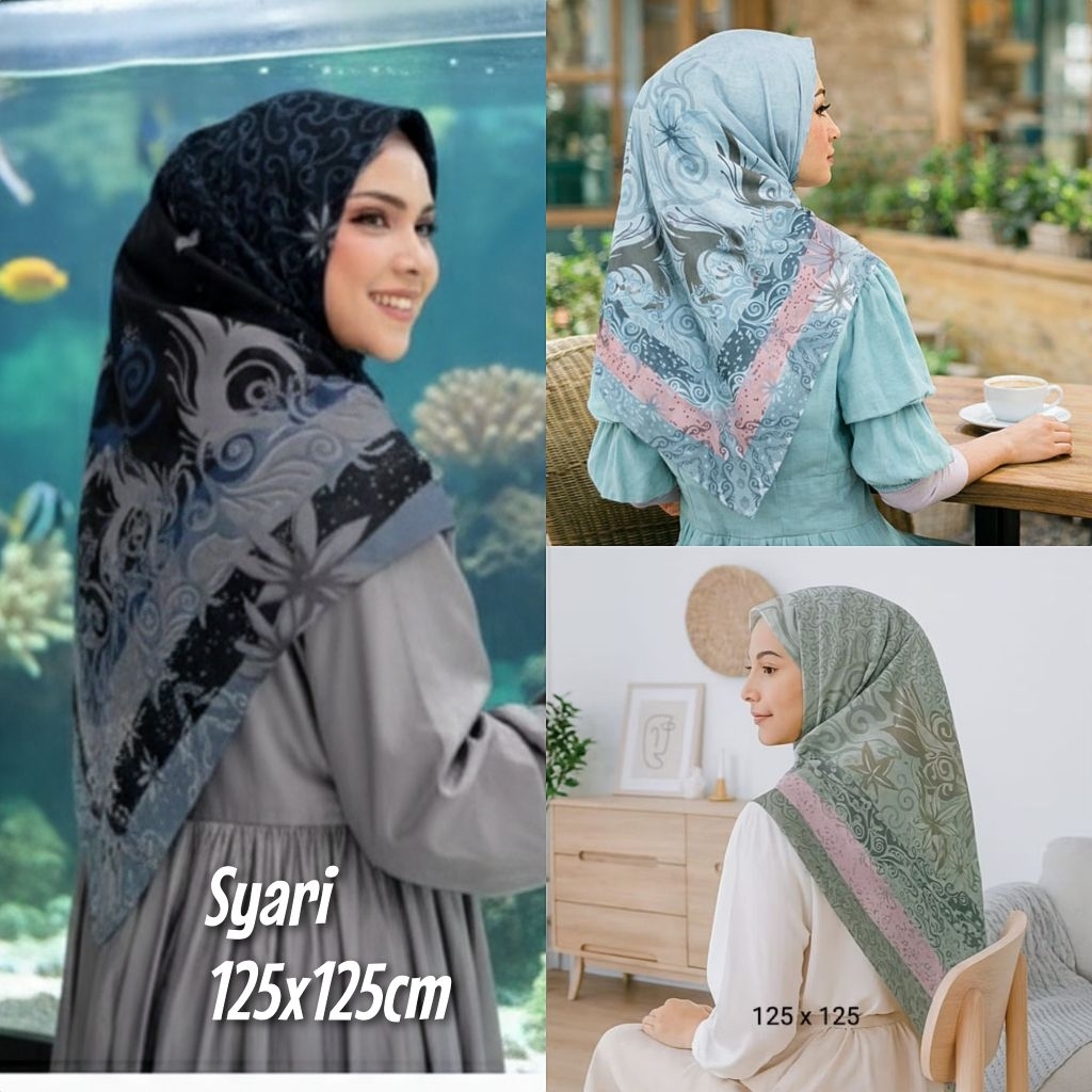 Hijab Segiempat Motif Kiama Warna Hitam/Wardah/Sage/Coklat